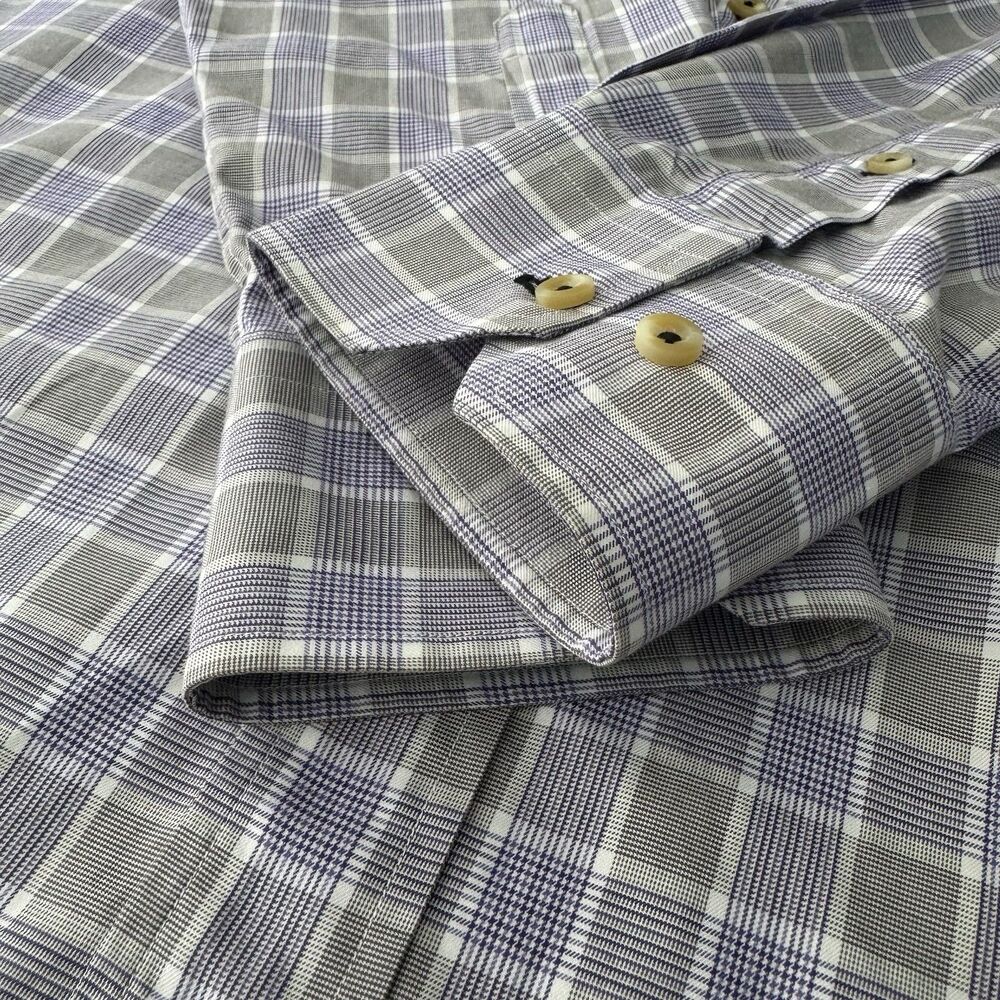 David Donahue Dress Shirt Mens Medium Purple Plaid Check Cotton Classic Fit - Picture 3 of 12